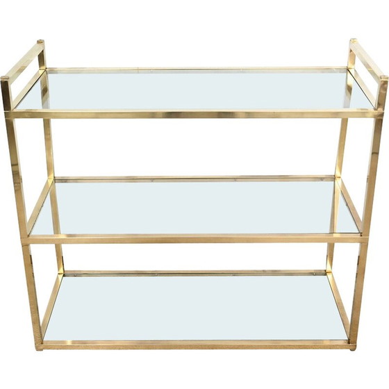 Image 1 of Vintage brass and glass 3-level shelf, 1970
