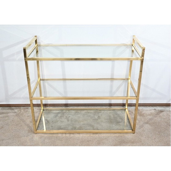 Image 1 of Vintage brass and glass 3-level shelf, 1970