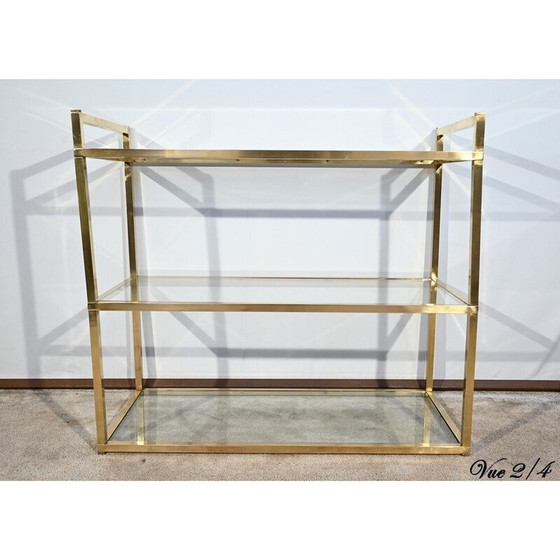 Image 1 of Vintage brass and glass 3-level shelf, 1970