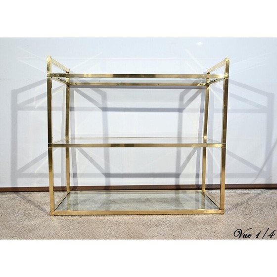 Image 1 of Vintage brass and glass 3-level shelf, 1970