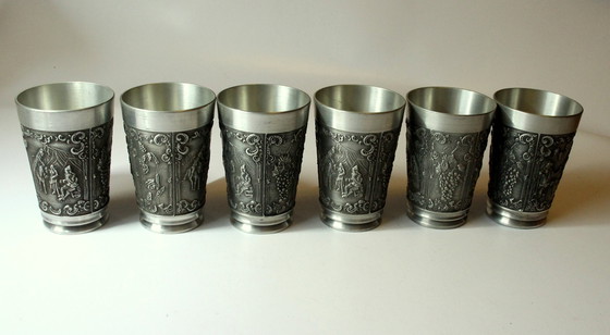Image 1 of 6 Tall Heavy Pewter Mugs With Engraving - High Quality Drinking Mugs - Wine Mugs - Vintage