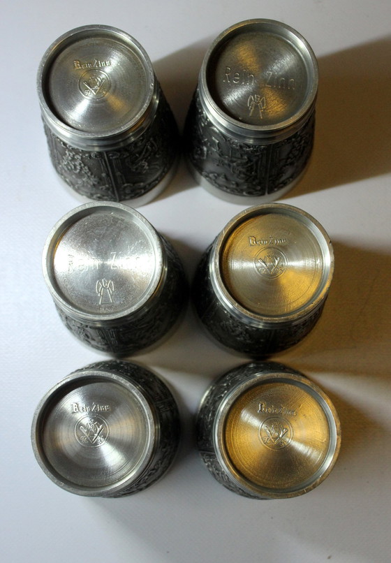 Image 1 of 6 Tall Heavy Pewter Mugs With Engraving - High Quality Drinking Mugs - Wine Mugs - Vintage