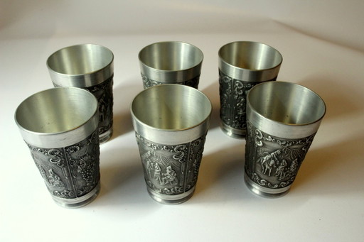 6 Tall Heavy Pewter Mugs With Engraving - High Quality Drinking Mugs - Wine Mugs - Vintage