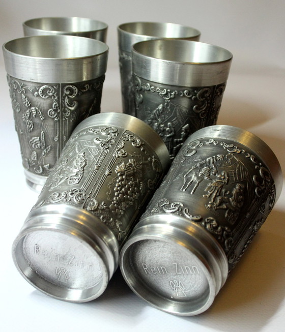 Image 1 of 6 Tall Heavy Pewter Mugs With Engraving - High Quality Drinking Mugs - Wine Mugs - Vintage