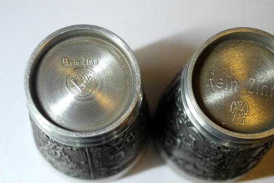Image 1 of 6 Tall Heavy Pewter Mugs With Engraving - High Quality Drinking Mugs - Wine Mugs - Vintage