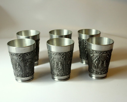 6 Tall Heavy Pewter Mugs With Engraving - High Quality Drinking Mugs - Wine Mugs - Vintage
