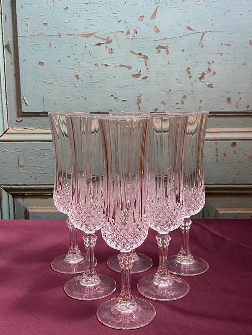 6X Crystal D'Arques Longchamps Champagne Glasses