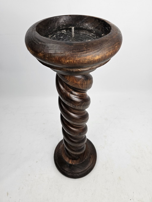 Brutalist solid wood candlestick large model 