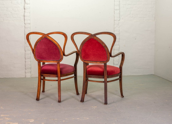 Image 1 of 2 Red Velvet Heart-shaped Wooden Side Chairs, 1950s