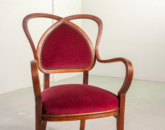 Image 1 of 2 Red Velvet Heart-shaped Wooden Side Chairs, 1950s