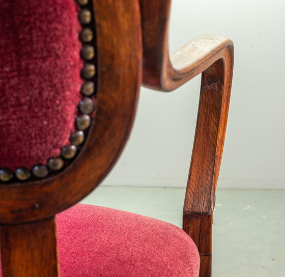 Image 1 of 2 Red Velvet Heart-shaped Wooden Side Chairs, 1950s