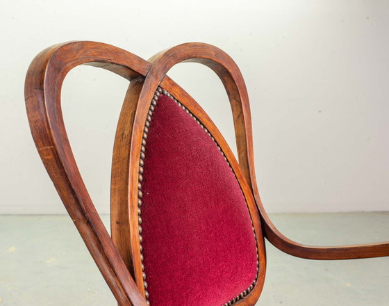 Image 1 of 2 Red Velvet Heart-shaped Wooden Side Chairs, 1950s