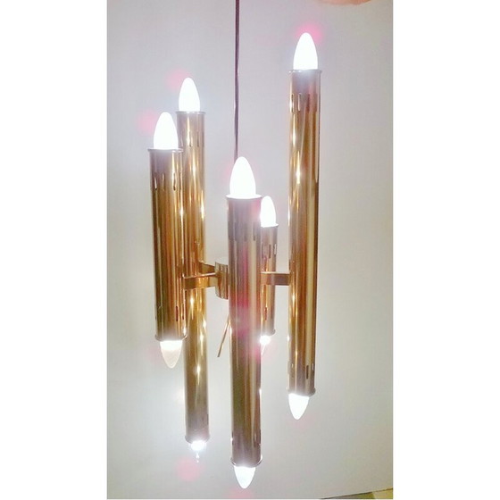 Image 1 of Lampada a sospensione vintage in ottone di Oscar Torlasco - anni '70
