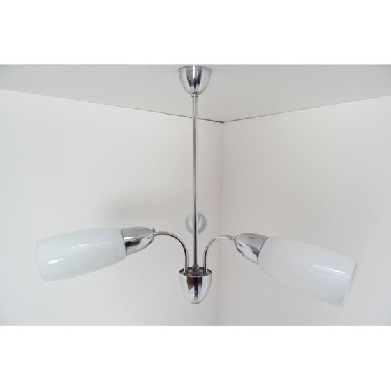 Image 1 of Lampadario vintage in vetro cromato di Elektroinstala Decin, Cecoslovacchia, 1970