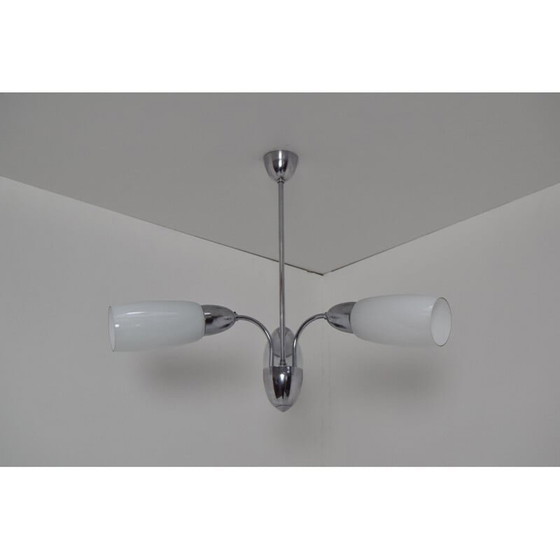 Image 1 of Lampadario vintage in vetro cromato di Elektroinstala Decin, Cecoslovacchia, 1970