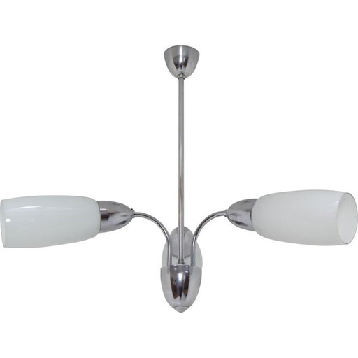 Vintage chrome glass chandelier by Elektroinstala Decin, Czechoslovakia 1970