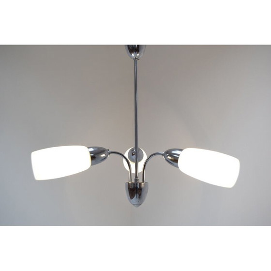 Image 1 of Lampadario vintage in vetro cromato di Elektroinstala Decin, Cecoslovacchia, 1970