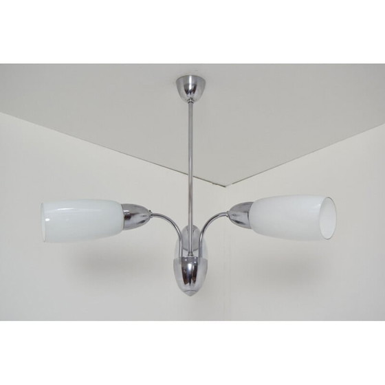 Image 1 of Lampadario vintage in vetro cromato di Elektroinstala Decin, Cecoslovacchia, 1970