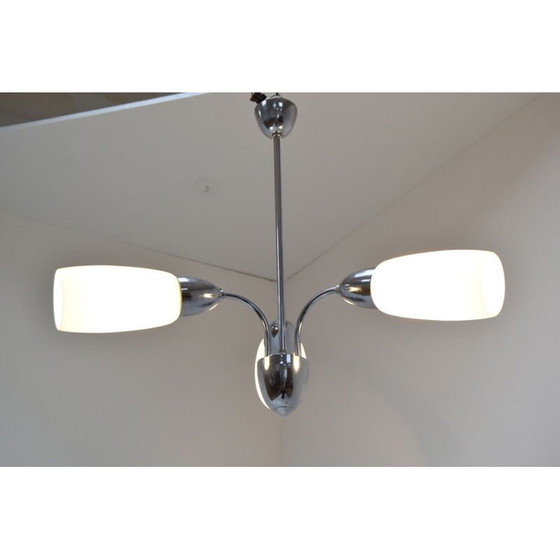 Image 1 of Lampadario vintage in vetro cromato di Elektroinstala Decin, Cecoslovacchia, 1970