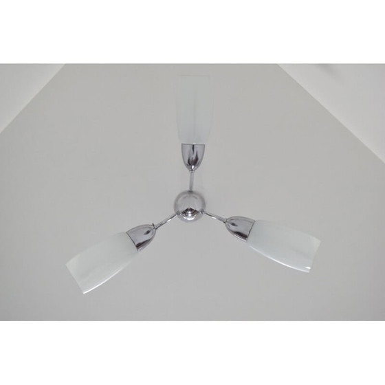 Image 1 of Lampadario vintage in vetro cromato di Elektroinstala Decin, Cecoslovacchia, 1970