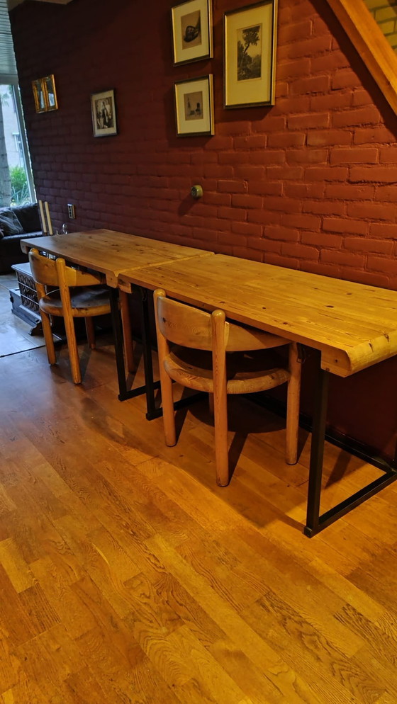 Image 1 of Reiner Doumiller For Hirthals Sowmill. Pine Extendable Table With 6 Chairs. Inc.Rare Base For 2 Separate Tafe