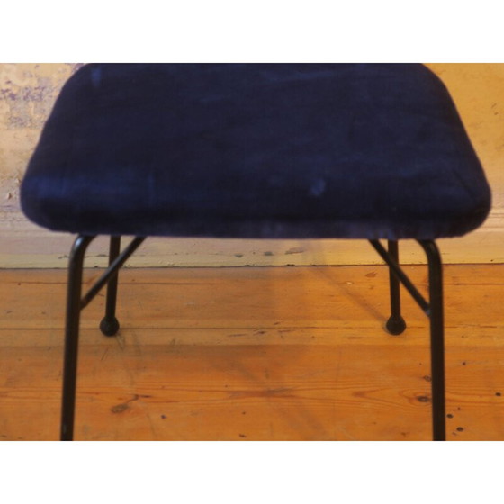 Image 1 of Set of 4 vintage chairs in black metal rattan and blue velvet, Italy 1950