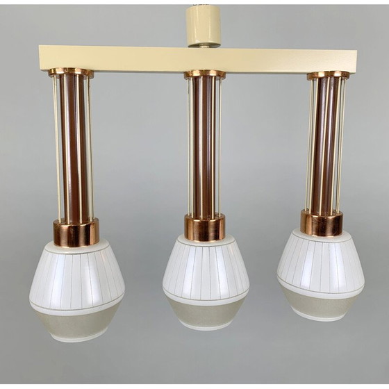 Image 1 of Vintage glass, metal and brass suspension lamp by Drukov, Czechoslovakia 1960