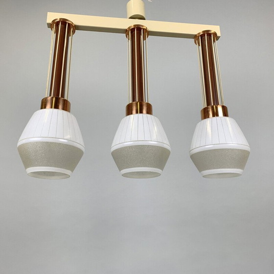 Image 1 of Vintage glass, metal and brass suspension lamp by Drukov, Czechoslovakia 1960