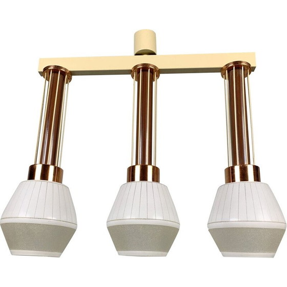 Image 1 of Vintage glass, metal and brass suspension lamp by Drukov, Czechoslovakia 1960