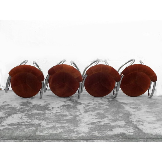 Image 1 of Set of 4 vintage leather armchairs by Rudi Bonzanini for Tecnosalotto Mantova, Italy 1970