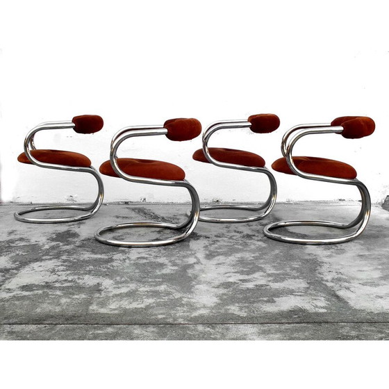 Image 1 of Set of 4 vintage leather armchairs by Rudi Bonzanini for Tecnosalotto Mantova, Italy 1970
