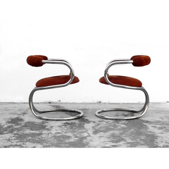 Image 1 of Set of 4 vintage leather armchairs by Rudi Bonzanini for Tecnosalotto Mantova, Italy 1970