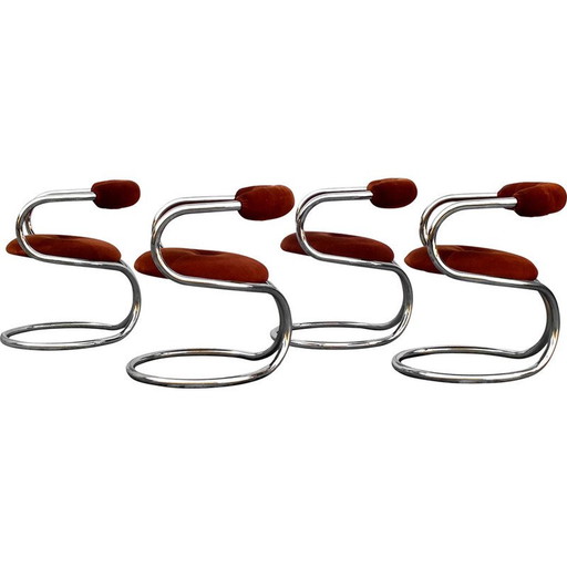 Set of 4 vintage leather armchairs by Rudi Bonzanini for Tecnosalotto Mantova, Italy 1970