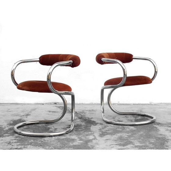 Image 1 of Set of 4 vintage leather armchairs by Rudi Bonzanini for Tecnosalotto Mantova, Italy 1970