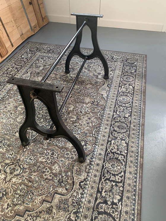 Image 1 of Oak Table Organic Shape With Cast Iron Base