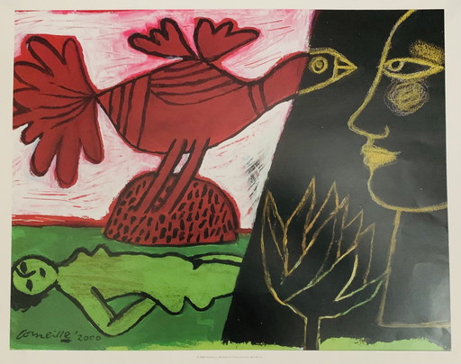 Authorized Offset Color Lithograph, Signed, High Quality, Limited Edition: "Memoire De Cuba, Red Bird, 2000".