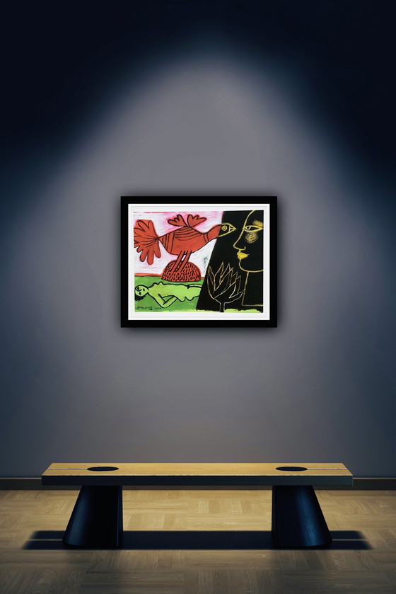 Image 1 of Authorized Offset Color Lithograph, Signed, High Quality, Limited Edition: "Memoire De Cuba, Red Bird, 2000".