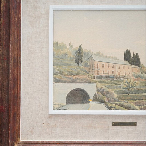 Acuarela vintage «Liguria» de Giacomo Maganzini, década de 1970