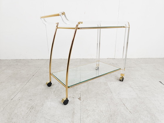 Image 1 of Brass and lucite drinks trolley, 1970s