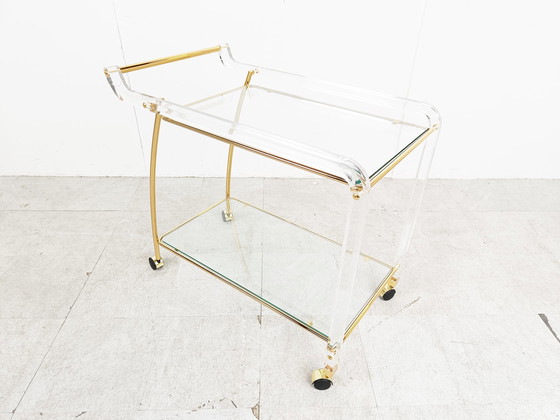 Image 1 of Brass and lucite drinks trolley, 1970s