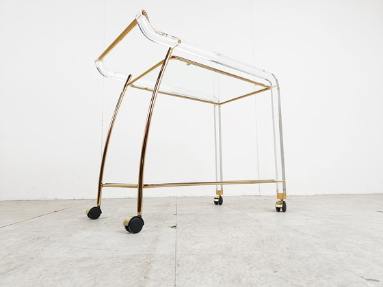 Image 1 of Brass and lucite drinks trolley, 1970s