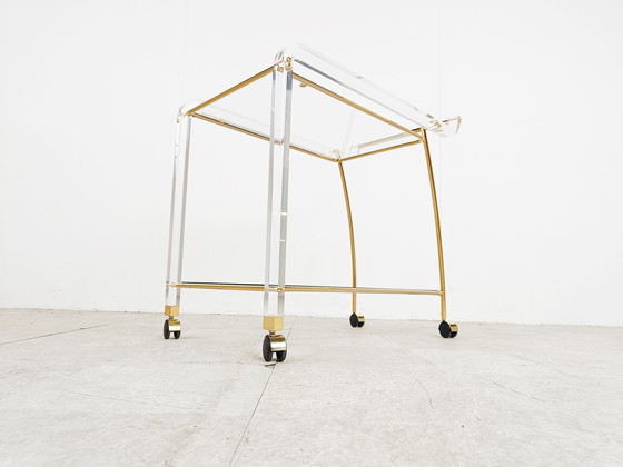 Image 1 of Brass and lucite drinks trolley, 1970s