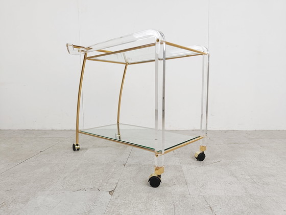 Image 1 of Brass and lucite drinks trolley, 1970s