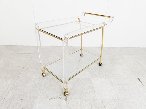 Brass and lucite drinks trolley, 1970s