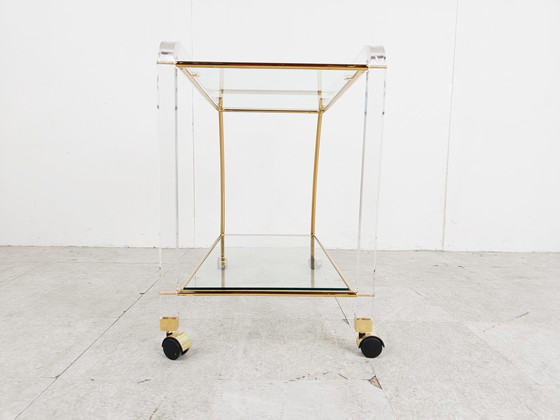 Image 1 of Brass and lucite drinks trolley, 1970s