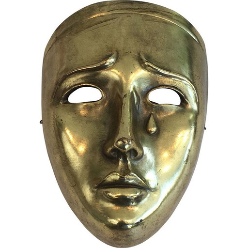 Vintage golden ceramic mask, Portugal 1970