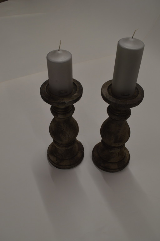 Stone, Cream Patine Candle Holders