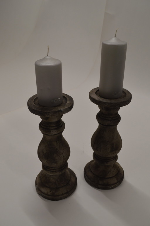 Stone, Cream Patine Candle Holders