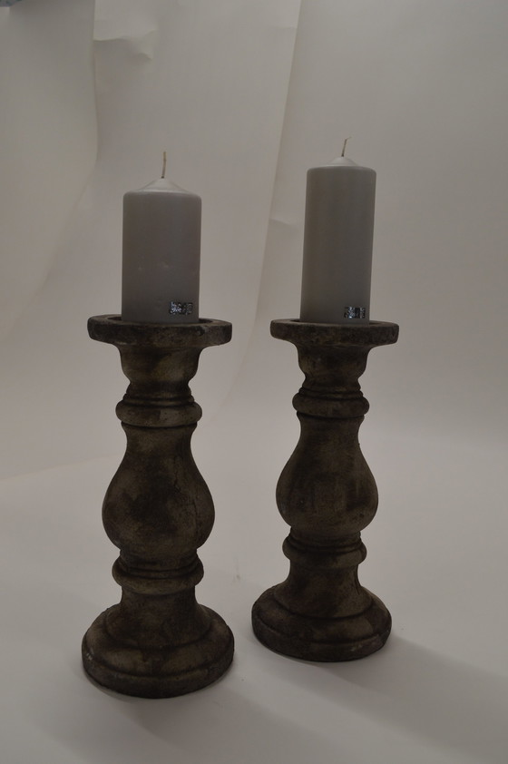 Image 1 of Stone, Cream Patine Candle Holders