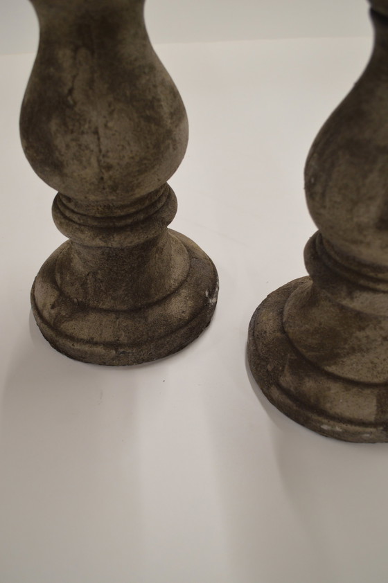 Image 1 of Stone, Cream Patine Candle Holders